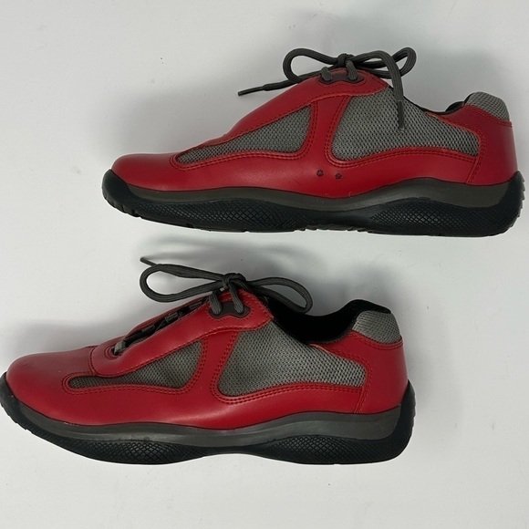 Prada Red & Gray America's Cup Leather Sneaker Size 10 - Picture 7 of 13